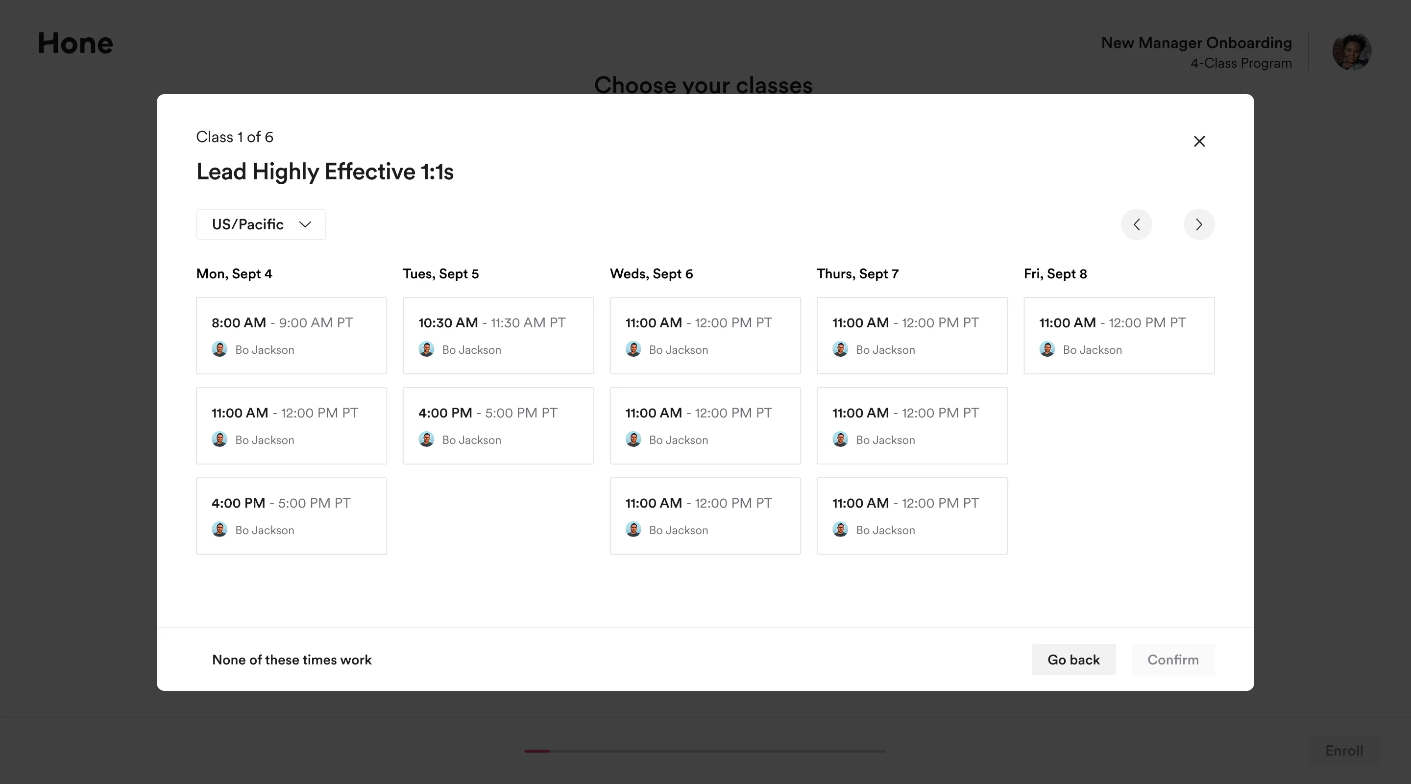 Calendar-based class picker concept